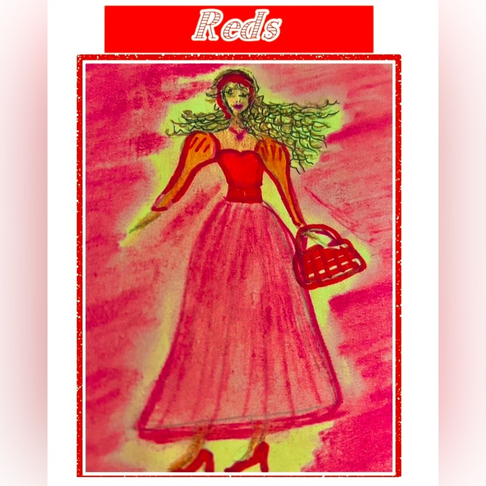 Stylish Red Fashion original Illustration Art card /closet sign handrawn by me